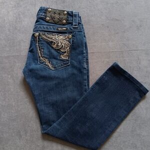 Miss Me Capri Jeans Women 26 Dark Blue Excellent Embroidered Buckle *measures 28